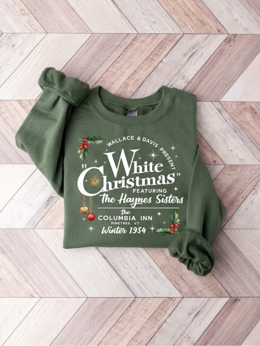 Gildan Olive Green 'White Christmas' Graphic Sweater